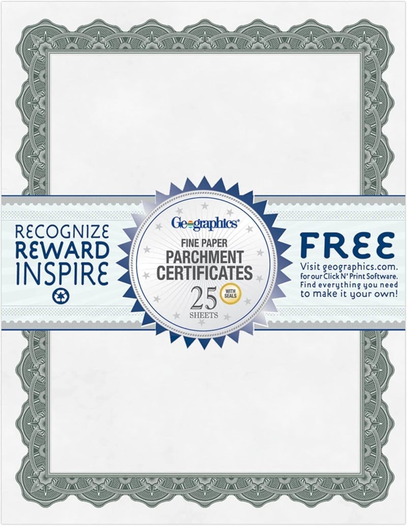 GeographicsÂ® 30% Recycled Blank Parchment Certificates, 8 1/2" x 11", Optima Green, Pack of 25 - Image 4